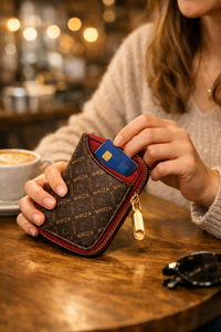 Wriza Womens PU Leather Compact Zipper Wallet Silk Screen Printed Fashion Credit Card <b>Holder</b> Small Designer Purse - Product Image 5