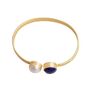 18K Gold Plated Adjustable Brass Bangles Classic Trendy <b>Freshwater</b> <b>Pearl</b> Wings Design Unisex Fashion Jewelry Wholesale Supplier - Product Image 4