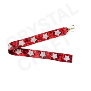 CRYSTAL CRAFT Sequain <b>Red</b> Beaded <b>Ribbon</b> Strap Vintage Fashionable Eco-Friendly Handbag Accessory with Metal Clasp - Product Image 2