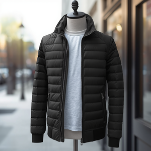 Veste d'hiver pour homme en coton avec rembourrage en polyester, fermeture éclair sur le devant, chaude, décontractée, avec design personnalisé OEM - Product Image 2