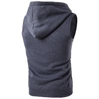Sudadera con Capucha y Cremallera sin Mangas para Hombre, Color Sólido, Informal, Transpirable, Corte Ajustado, Tejido French Terry, para Otoño