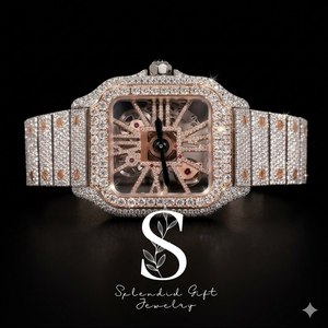 Montre pour homme en moissanite de qualité supérieure, entièrement sertie de diamants, avec bracelet en acier inoxydable et design hip-hop de luxe - Product Image 1