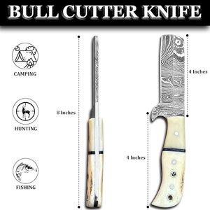 Couteau de chasse Damas OEM fait main pas cher, lame fixe de 8 pouces, manche en bois, lame pleine longueur, qualité industrielle, couteau de cowboy - Product Image 2