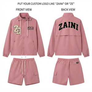 Ensemble court coupe-vent ZAINI pour homme, haute qualité, hiver, à capuche, en polyester tricoté 120 GSM, séchage rapide, avec empiècements contrastants et sérigraphie - Product Image 1