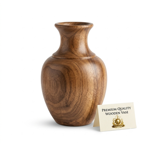 Vase en bois de noyer artisanal de luxe, conteneur à fleurs en bois naturel, pot floral vintage pour table, vente en gros, étiquette personnalisée - Product Image 6