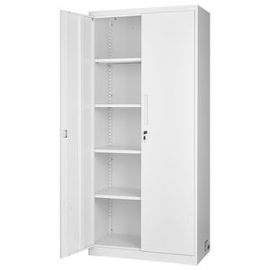 Armadio da Garage in Acciaio Chiudibile a Chiave 68.9, 5 Ripiani, 4 Mensole Regolabili, 2 Porte Magnetiche, 2 Chiavi per Conservazione Attrezzi - Product Image 1