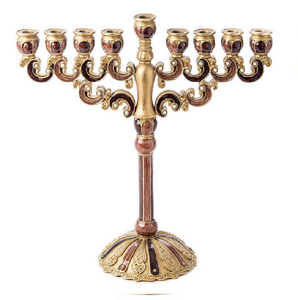 Menorá clásica esmaltada con tonos de joyas profundos y adornos de cristal brillantes. Disponible a precios de mayorista. - Product Image 1