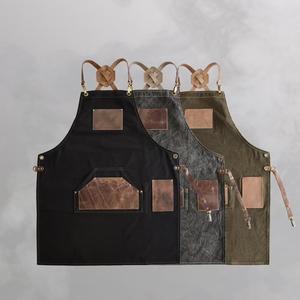 Durable Canvas <b>Bar</b> Worker Uniform Custom Logo Print Embroidery Leather Strap Adjustable Waist Clasp Professional Bartender Bib - Product Image 2