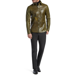 Chemise en cuir gaufré crocodile personnalisée pour homme – Faux chemisier boutonné de luxe – Fabricant de vêtements de mode OEM - Product Image 4