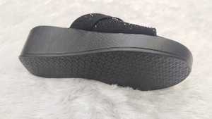 Wholesale <b>Ladies</b> Crystal Studded <b>Flat</b> Slipper, <b>Black</b> Glitzy Open Toe Comfort Slide <b>Sandals</b> - Product Image 4