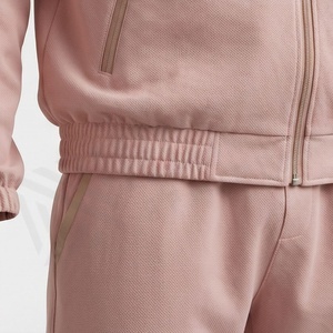 Unisex Pink <b>Tracksuit</b> Hooded Full Sleeve Solid Color Casual Sportswear With Side Pockets Zipper Fly Autumn Wear - Product Image 5