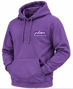 Index Sportswear Men's Purple <b>Hooded</b> <b>Fleece</b> Sweatshirt Regular Fit Front Logo Pocket Casual Pullover Autumn Wear - Product Image 4