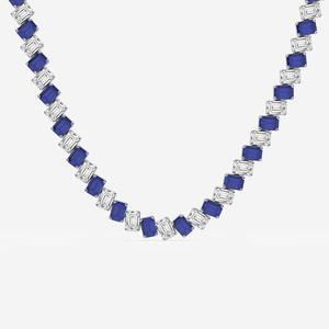 Collar de Moda Diagonal con Diamantes de Laboratorio de Corte Esmeralda de 4.7x3.3 mm, 15 ctw, y Zafiro Sintético, Collar de Diamantes Azules - Product Image 3