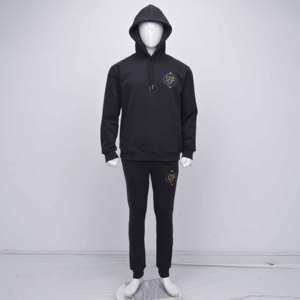 ชุดวอร์มลำลองผ้าฝ้ายฟลีซสีดำปักโลโก้แบบกำหนดเองคุณภาพพรีเมียมบนอกเสื้อสำหรับผู้ชาย - Product Image 1