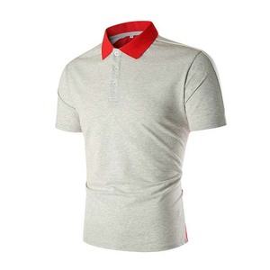 Men's <b>Grey</b> Short Sleeve <b>Polo</b> <b>Shirt</b> With Red Collar Casual Knitted Solid Color Breathable Regular Fit Cotton Tops <b>Polo</b> <b>Shirts</b> - Product Image 1