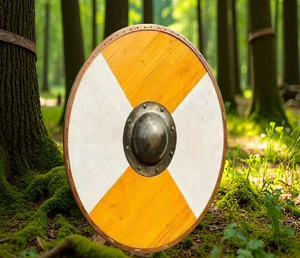 Nuevo escudo medieval de madera de 24 pulgadas con diseño Art Déco, escudo redondo vikingo para caballero, guerrero de batalla - Product Image 1