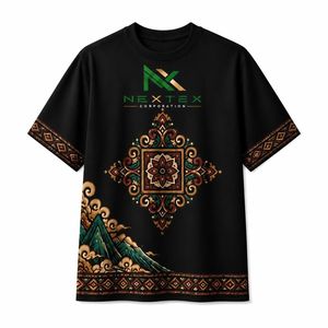 เสื้อยืดสไตล์บาติกแบบตะวันออกสำหรับผู้ชาย ลายพิมพ์ประดับแบบดั้งเดิม ทรงโอเวอร์ไซส์ - Product Image 4