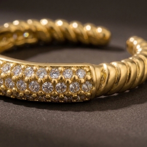 RAAMAA 18K Yellow Gold Adjustable Double Row Pave <b>Open</b> <b>Ring</b> Featuring Cut Lab Grown Diamonds Twisted Rope Band Women's - Product Image 4
