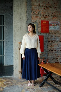 Elegante falda de lino acampanada con bolsillo, talla XS, tejido de rayón, estilo informal, cintura transpirable de alta calidad, teñido liso, último estampado - Product Image 5