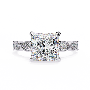 VIBHINI Bague de fiançailles et de mariage en or vermeil 18 carats avec diamant de laboratoire taille princesse couleur E de 2,30 carats certifié IGI, style Art Déco Milgrain - Product Image 3