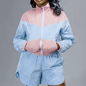 2026 High Quality Women Windbreaker Short Set Windproof Pants Zip-up Crop <b>Jacket</b> Streetwear Custom OEM Windbreaker Tracksuit Set - Product Image 6