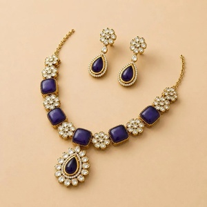 Amethyst <b>Necklace</b> Jewelry Gold Plated Indian Bridal Wedding Jewelry Kundan Statement <b>Necklace</b> Traditional Ethnic <b>Necklace</b> - Product Image 2