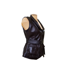 Gilet en cuir véritable de haute qualité, style motard, pour l'hiver, avec poches zippées, vêtement d'extérieur décontracté vintage - Product Image 3