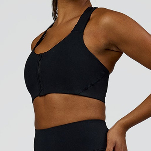 Soutien-gorge de sport noir pour femme avec fermeture éclair avant, maintien élevé, idéal pour le yoga et l'entraînement - Product Image 3