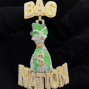 Pendentif en alliage plaqué or, style hip-hop, bling-bling, avec diamants imitation glace - Product Image 1