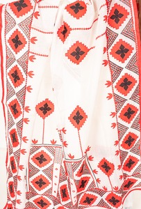 Sari Tradicional Indio de Algodón, Rojo y Negro con Estampado Geométrico, Largo hasta el Suelo, para Bodas, Estilo Bollywood, Elástico - Product Image 5
