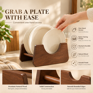Support à assiettes en bois massif, moderne, durable et écologique, organiseur de vaisselle et porte-assiettes de cuisine - Product Image 4