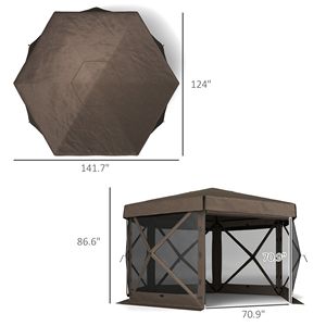Gazebo Esagonale Pop-Up Marrone 12x12 con 5 Pareti Laterali, Tenda Portatile da Esterno con Borsa per il Trasporto - Product Image 3