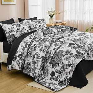 Juego de Ropa de Cama Moderno con Estampado Floral en Blanco y Negro, Ecológico, 500 Hilos, 100% Algodón, Reversible, Resistente al Agua, para Todas las Estaciones - Product Image 5