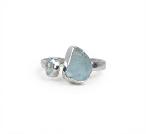 Anillo de Topacio Aguamarina Natural, Plata de Ley 925, Ajustable, Piedra de Nacimiento de Marzo, Anillo de Gemas Hecho a Mano, Regalo de Joyería para Mujer - Product Image 1
