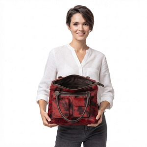 Sac fourre-tout d'épaule en cuir de vachette à poils pour femme, sac de transport haut de gamme en cuir de vachette à poils, sac à main en cuir de vachette à poils pour femme avec poches avant - Product Image 3