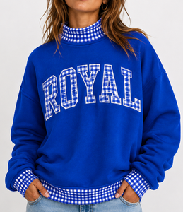 Wholesale Custom Women’s Turtleneck Pullover Sweatshirt Gingham Polka <b>Patchwork</b> Drop Shoulder Breathable Cotton <b>Top</b> - Product Image 1