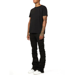 Jean évasé vintage pour homme, taille haute, déchiré, respirant, style streetwear, coupe empilée - Product Image 3