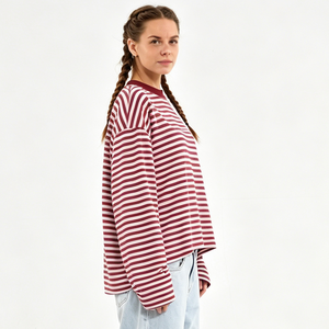 PIHA SPORTS Women Yellow O-Neck Short Sleeve Loose Fit T-Shirt Casual <b>Stripe</b> Jersey <b>Top</b> 100% Cotton Breathable Eco-Friendly - Product Image 1