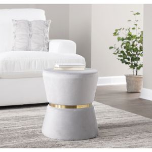 Sgabello Ottomano Contemporaneo Glamour in Velluto Argento e Metallo Dorato di Gemma - Product Image 4