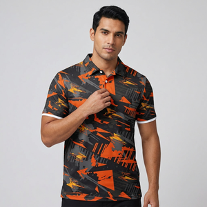 Men's Black <b>Orange</b> Geometric Pattern <b>Polo</b> Shirt Short Sleeve Casual Wear - Product Image 5