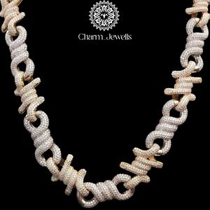 Collar de Moissanita para Hombre Charm Jewels, Plata con Baño de Oro de 14K, Cadena de Eslabones Redondos, Estilo Hip Hop, Corte Brillante, Engaste de Garra, IGI - Product Image 1