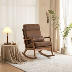Sedia a dondolo da interno Orang 100*65*101cm con schienale alto, cuscino lombare, colore legno naturale, braccioli e schienale in legno massello, seduta in ferro per soggiorno - Product Image 6