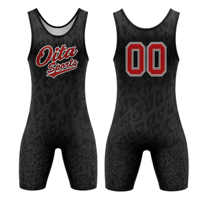 Singlet de Lucha Sublimado en Negro y Rojo para Hombre, Uniforme Deportivo de Poliéster sin Mangas para Entrenamiento y Combate de Lucha - Product Image 1
