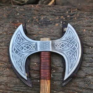 Tomahawk de doble hoja con cabeza de acero forjado y mango de madera, diseño táctico, grabado celta, grado industrial DIY, BA Enterprises Tree - Product Image 2