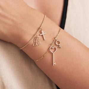 Pulsera de Moda con Dijes de Diamantes Venus, Delicada, de Oro de 14K, con Diamantes Cultivados en Laboratorio, Colgante de Cruz con Inicial de Diamante, Cadena Ajustable - Product Image 4