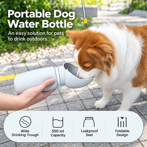 Bouteille d'eau portable pour chien de 550 ml avec abreuvoir pliable en plastique et silicone, distributeur d'eau de voyage anti-fuite pour la promenade - Product Image 1