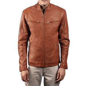 Veste en cuir pour homme, hiver, en véritable peau de mouton, avec fermeture éclair lisse et col montant, pour homme ou femme - Product Image 1