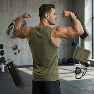 Camiseta Deportiva FIFOSPORTS para Hombre, Color Verde Oliva, sin Mangas, para Gimnasio, 100% Algodón, Transpirable y de Secado Rápido - Product Image 3