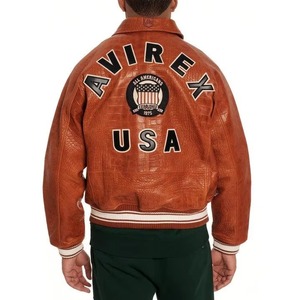Chaqueta de Cuero Avirex para Hombre, Edición Especial, Chaqueta Bomber de Cuero con Cuello Alto, Chaqueta Avirex de Cuero para Hombre, Alta Venta - Product Image 4