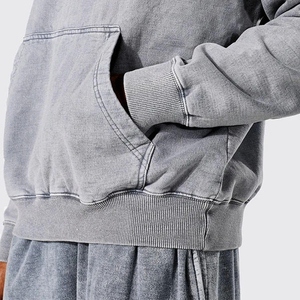 Sweat à capuche pour homme délavé à l'acide, effet vintage, délavé par le soleil, épais, pour l'hiver, uni - Product Image 6